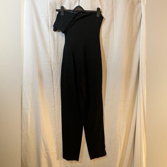 Saloni jumpsuit size 4 black one shoulder crepe front tie evening wear​​​​​ - Picture 7 of 11